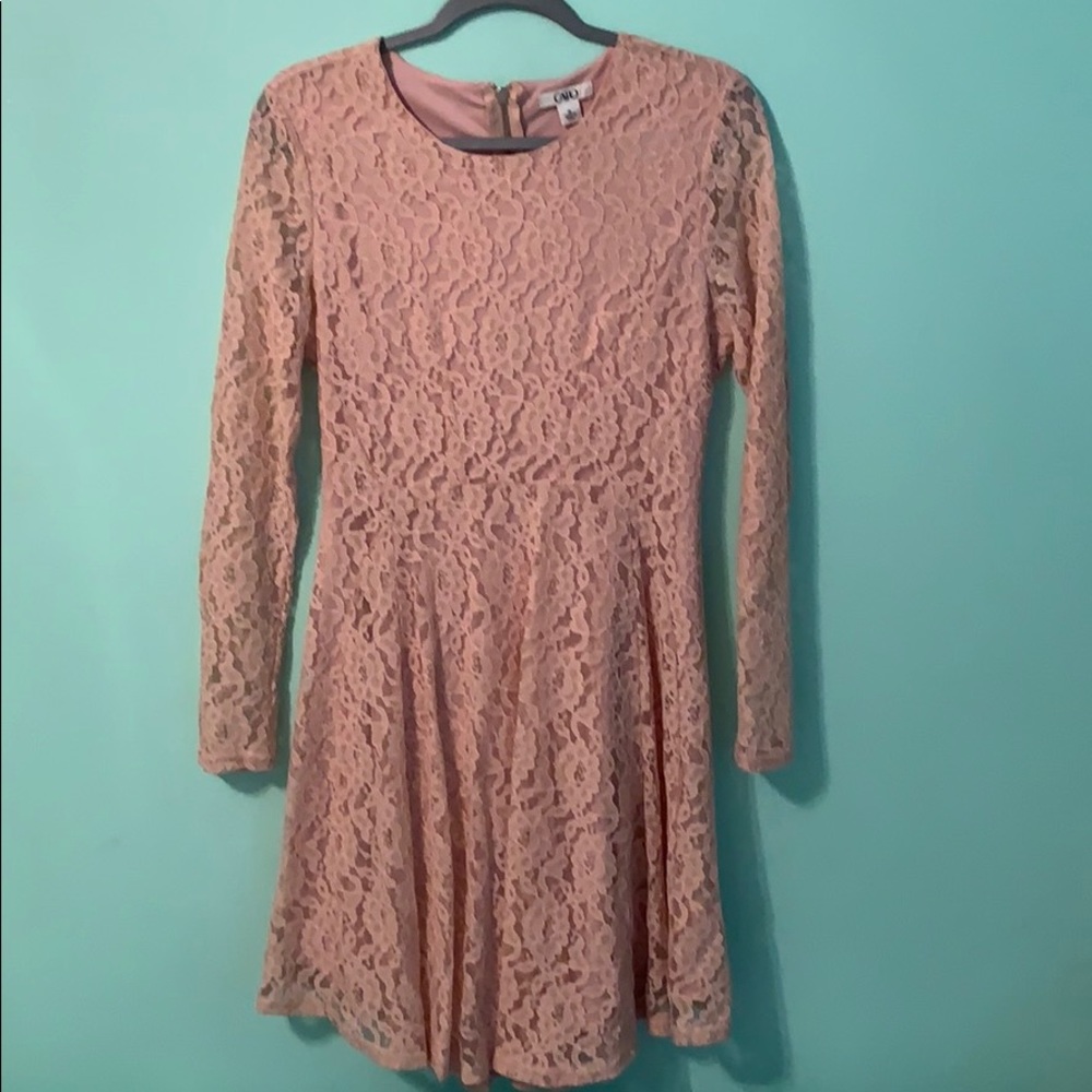 Pink Lace Long Sleeved Dress